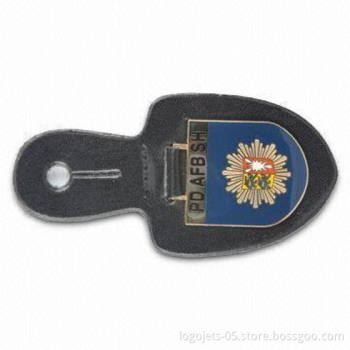 Leather Keychain with Silkscreen Print and Epoxy Covered Emblem